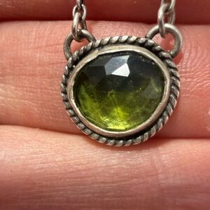 Sterling Silver Oxidized Peridot Pendant Necklace — Stamped 925 LBJ
